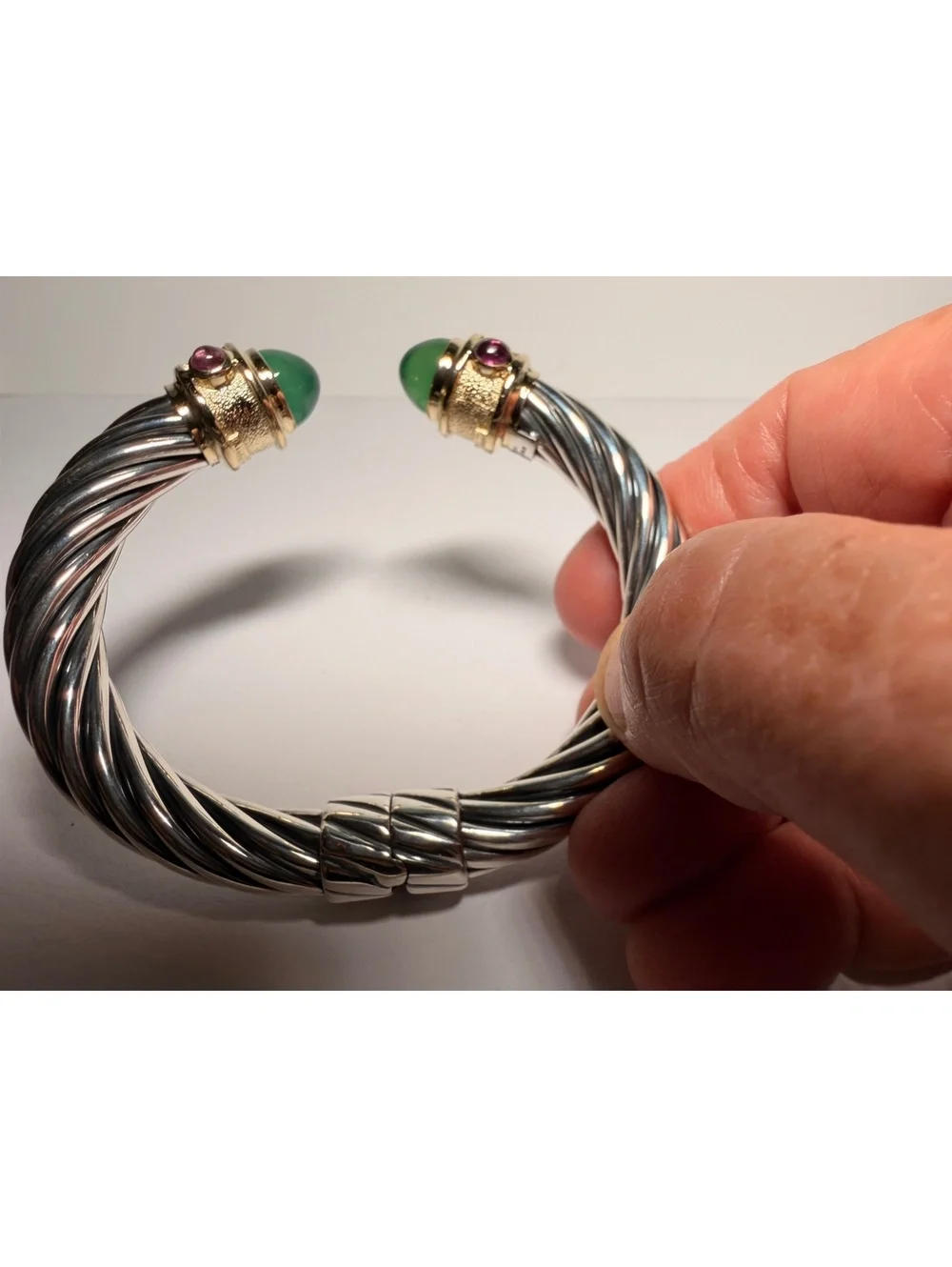 David Yurman 10mm Renaissance Bracelet with Green Onyx, 14k Gold and Silver